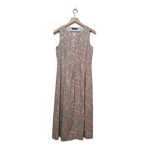 Chadwicks of Boston Green Floral Linen Blend Pleated Sleeveless Midi Dress Sz S